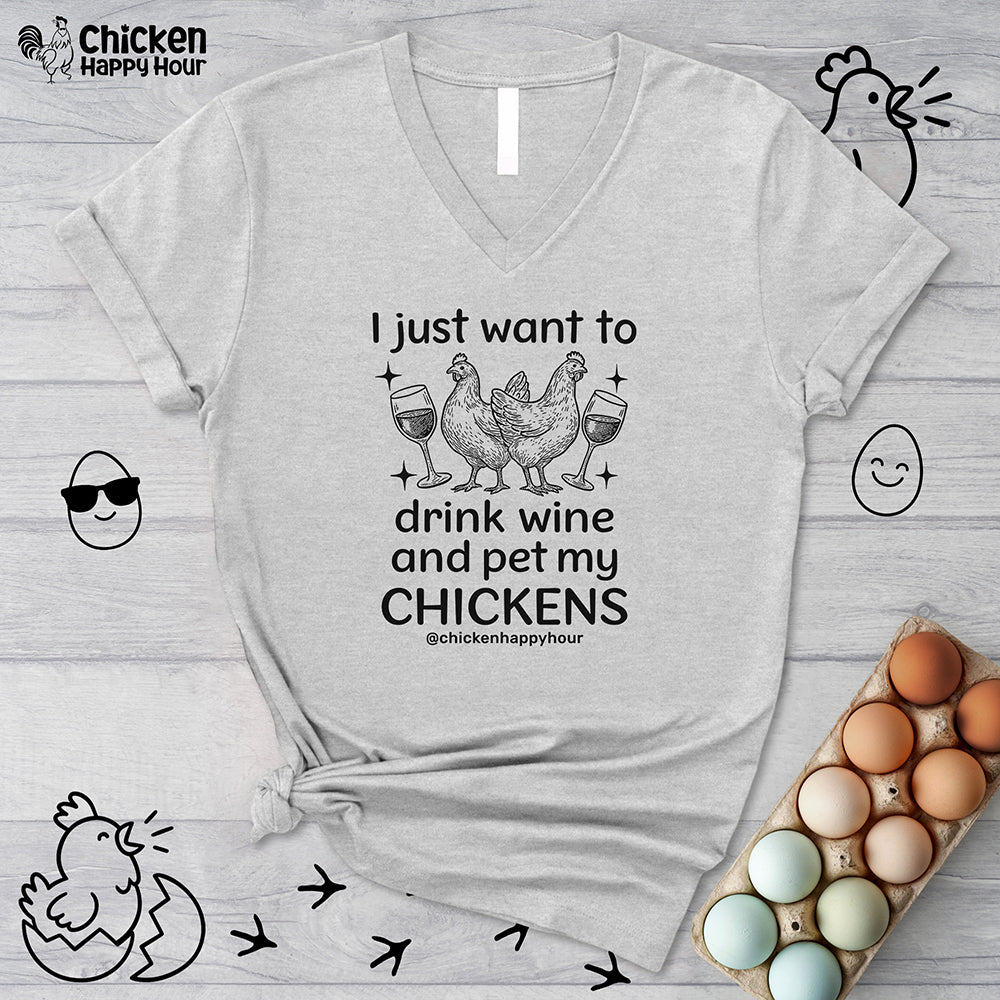 Wine and Chickens V-Neck Tee