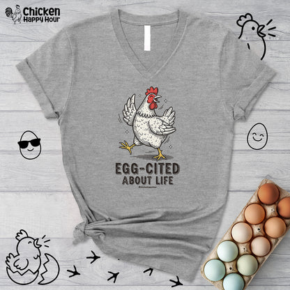 Egg-Cited About Life V-Neck Tee