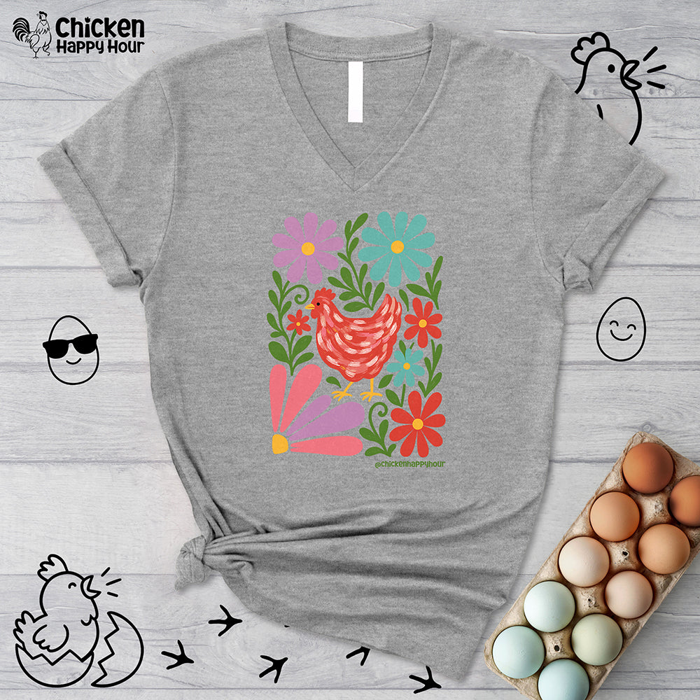 Chicken Blooms V-Neck Tee