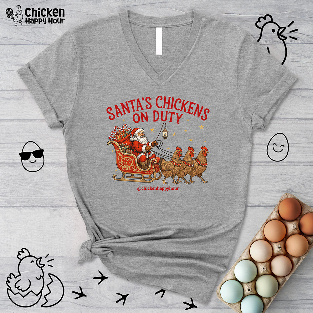 Santa’s Chickens on Duty V-Neck Tee