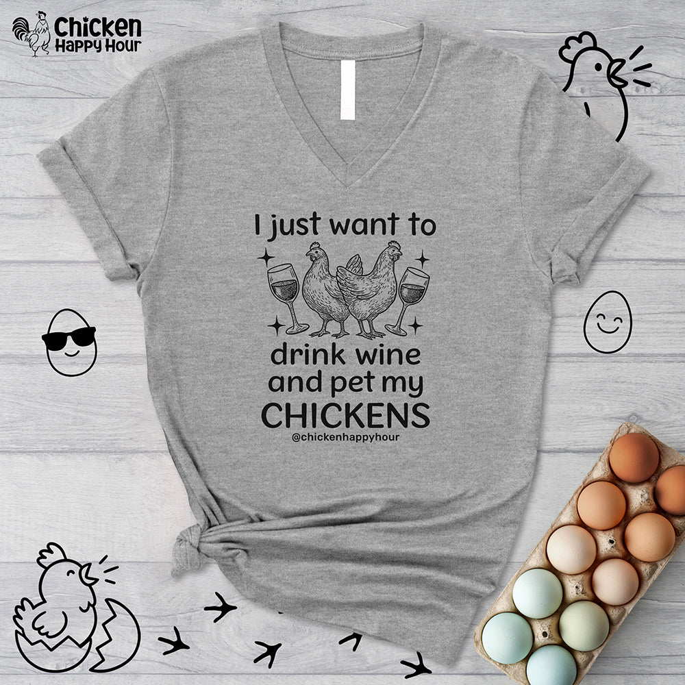 Wine and Chickens V-Neck Tee