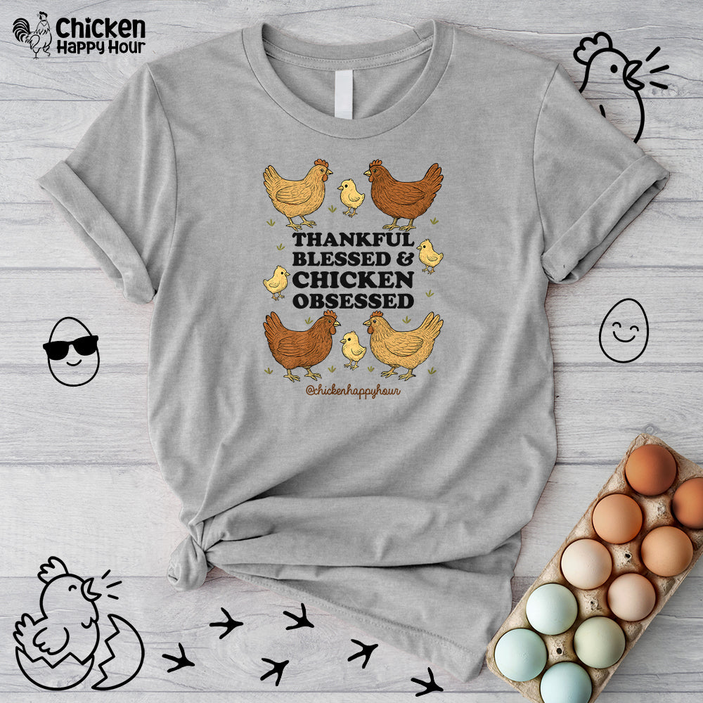 Thankful Blessed and Chicken Obsessed Unisex Tee