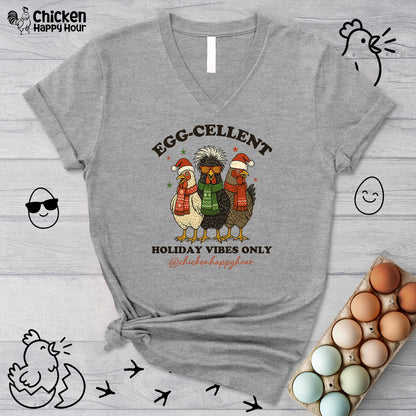 Egg-Cellent Holiday Vibes Only V-Neck Tee