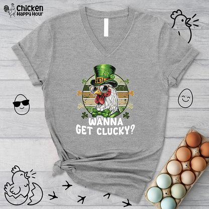 Wanna Get Clucky V-Neck Tee