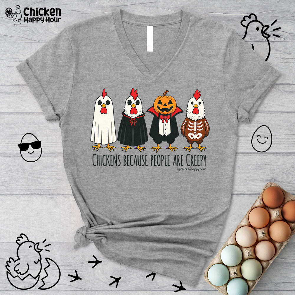Chickens Because People Are Creepy V-Neck Tee
