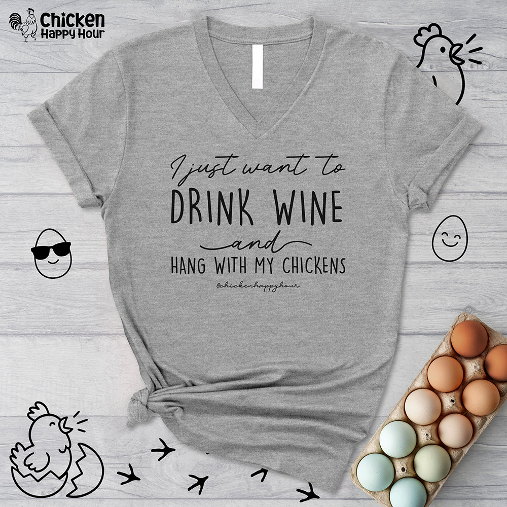 I Just Want to Drink Wine V-Neck Tee