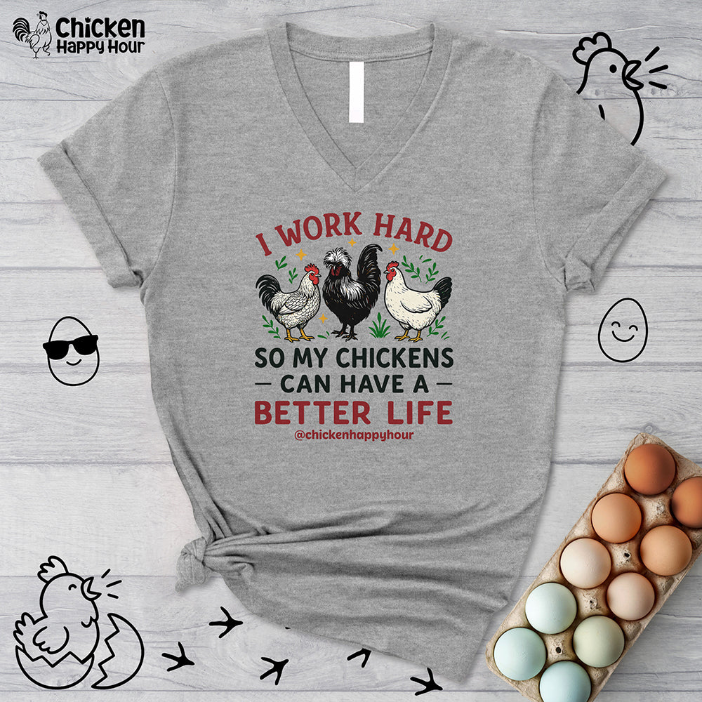 I Work Hard V-Neck Tee