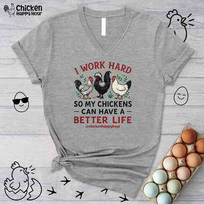 I Work Hard V-Neck Tee