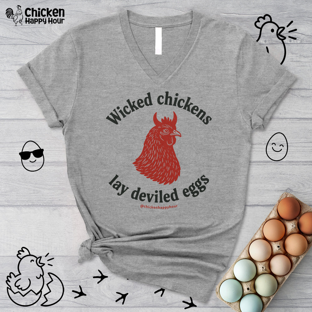 Wicked Chickens Lay Deviled Eggs V-Neck Tee