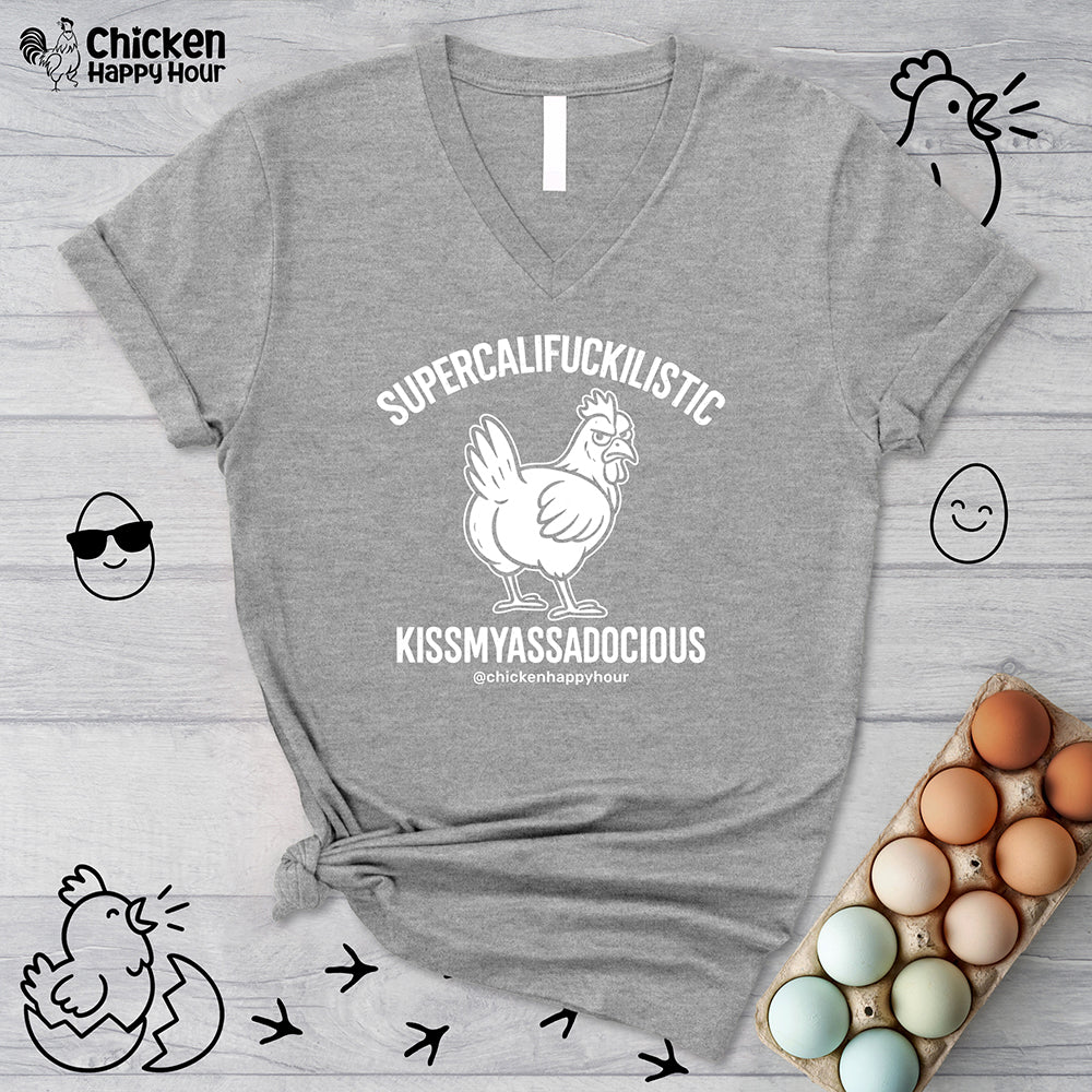 Supercalifuckilistic Kissmyassadocious White V-Neck Tee