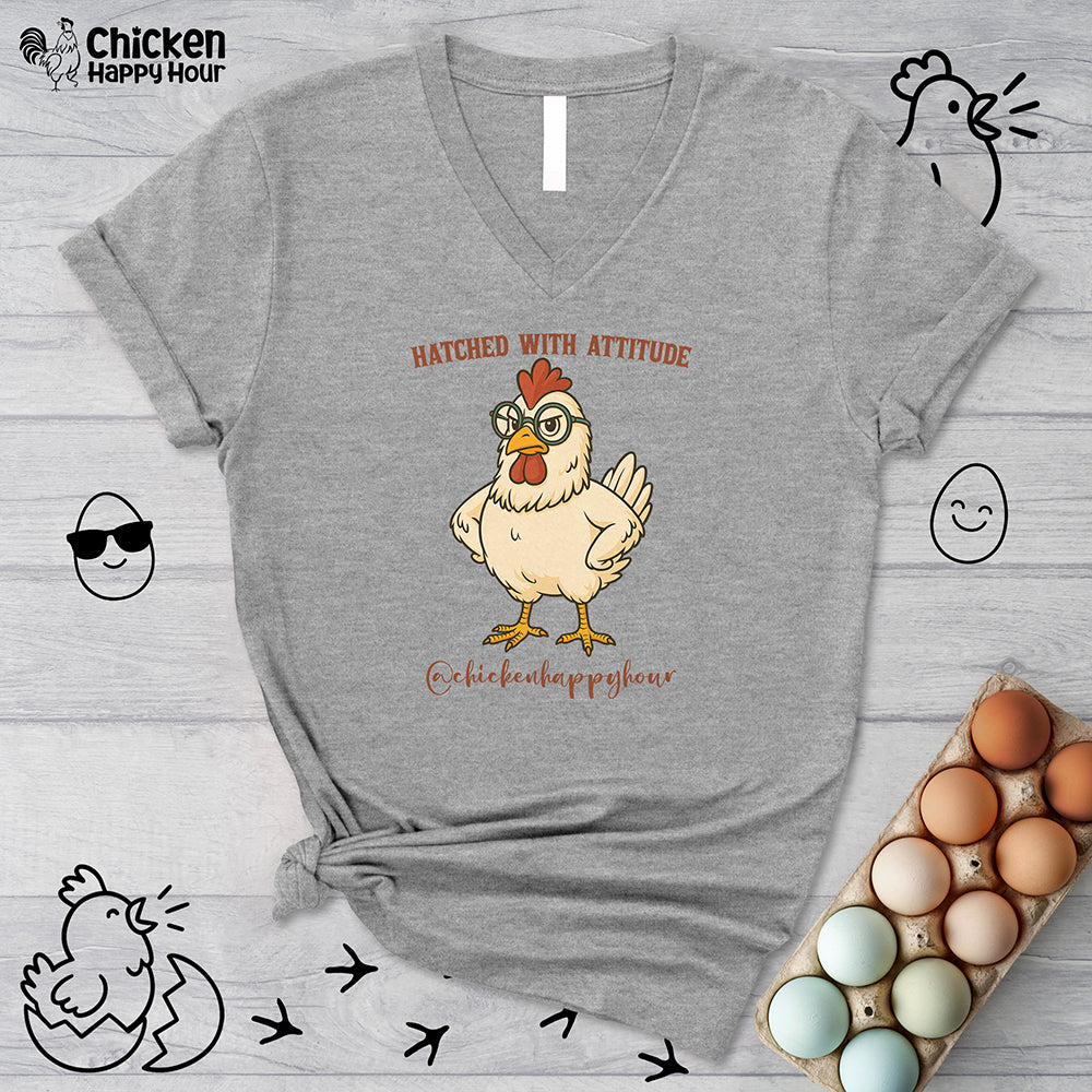 Hatched With Attitude V-Neck Tee