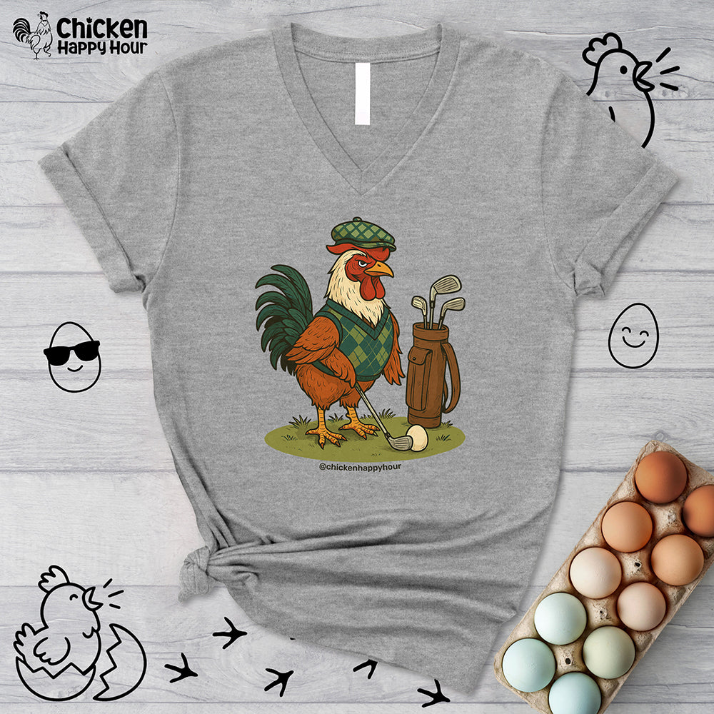 Rooster Playing Golf V-Neck Tee
