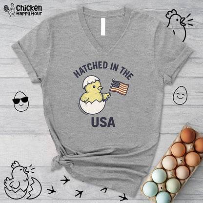 Hatched in the USA V-Neck Tee
