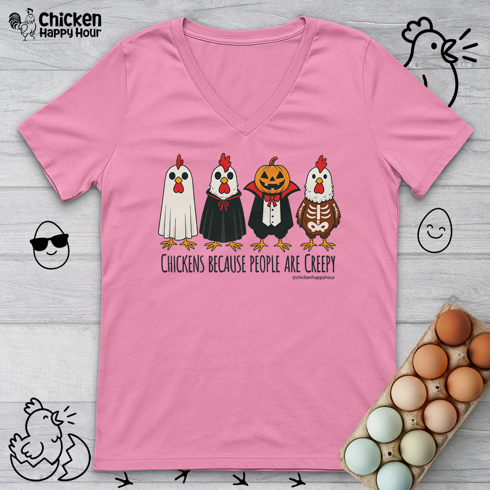 Chickens Because People Are Creepy V-Neck Tee
