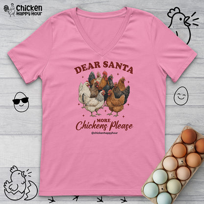 Dear Santa More Chickens Please V-Neck Tee