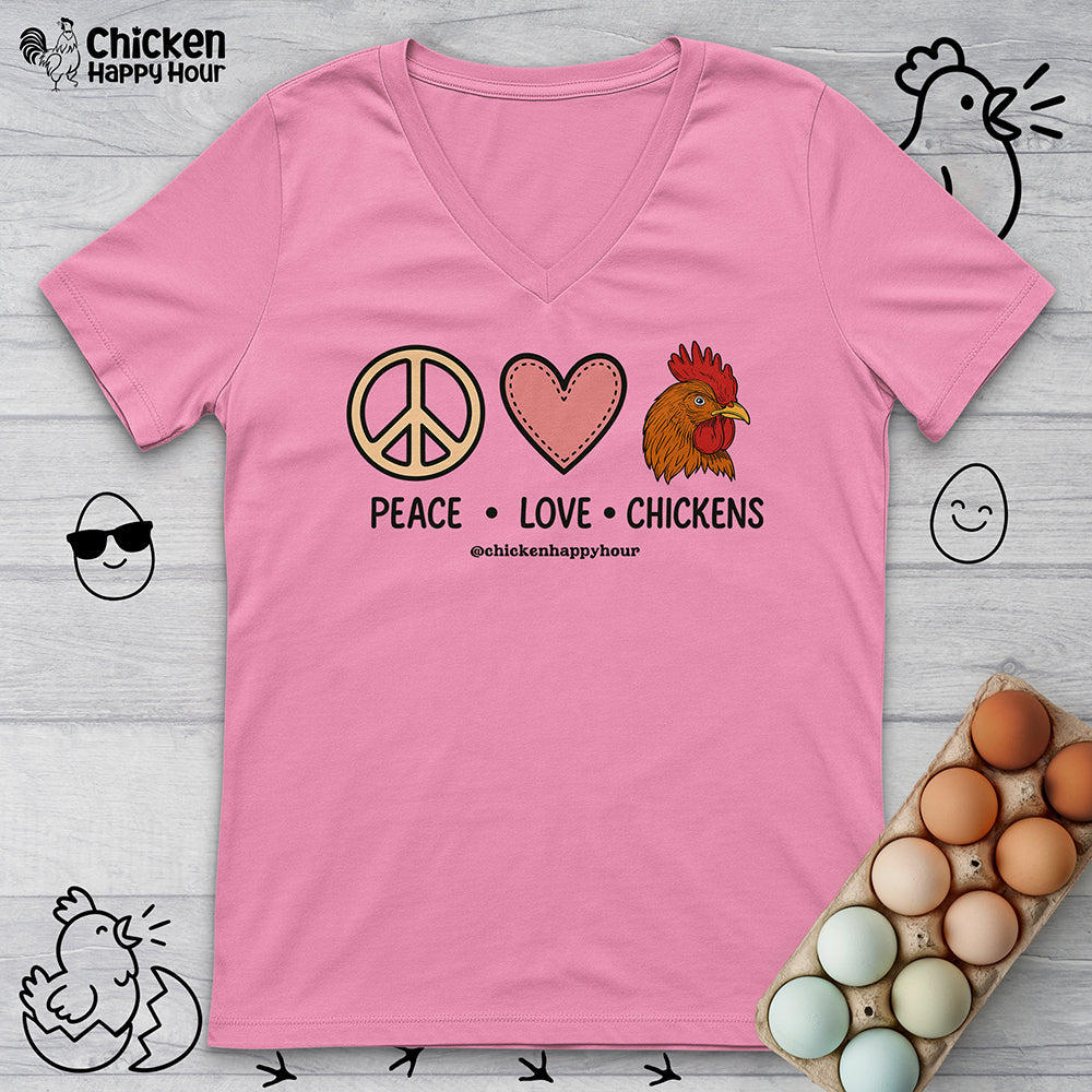 Peace Love Chickens V-Neck Tee
