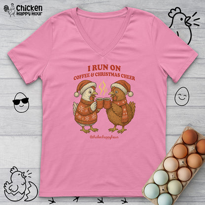 I Run on Coffee & Christmas Cheer V-Neck Tee