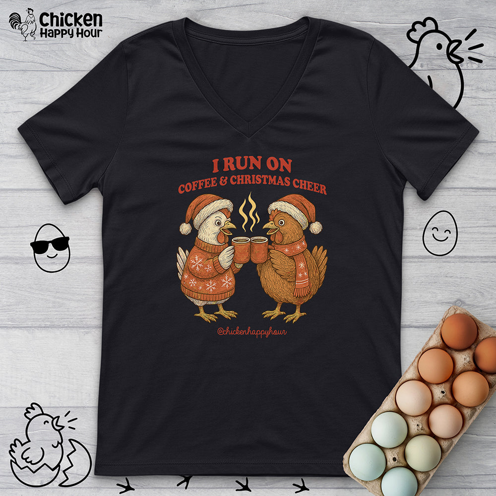 I Run on Coffee & Christmas Cheer V-Neck Tee