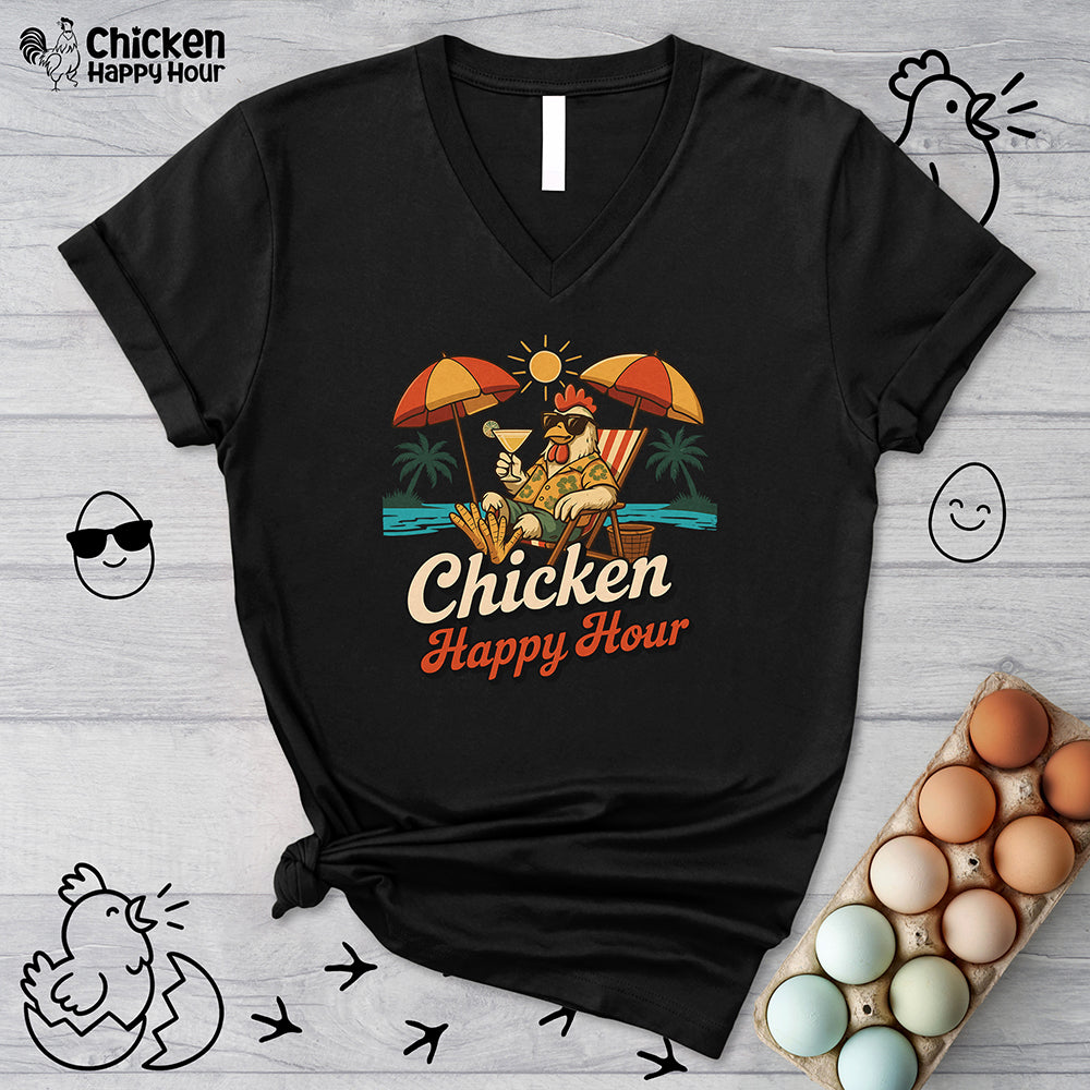 Chicken Happy Hour Beachy Chicken V-Neck Tee