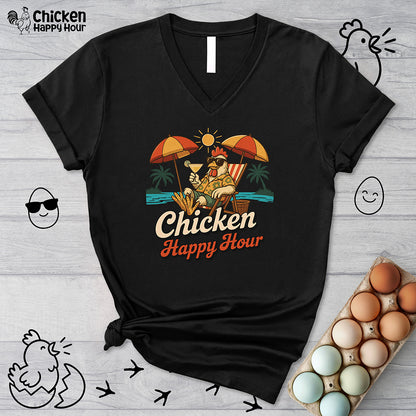 Chicken Happy Hour Beachy Chicken V-Neck Tee