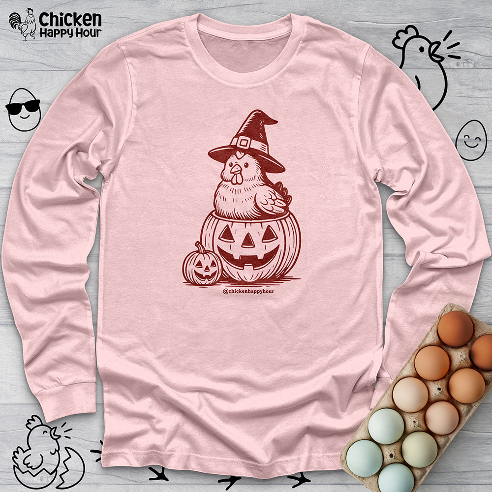 Halloween Chicken Witch in Pumpkin Long Sleeve