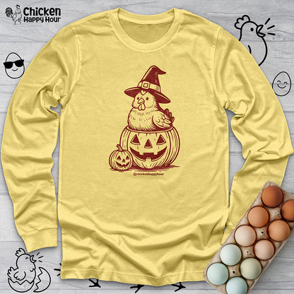 Halloween Chicken Witch in Pumpkin Long Sleeve