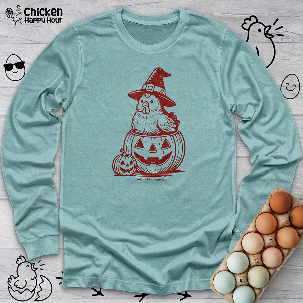 Halloween Chicken Witch in Pumpkin Long Sleeve