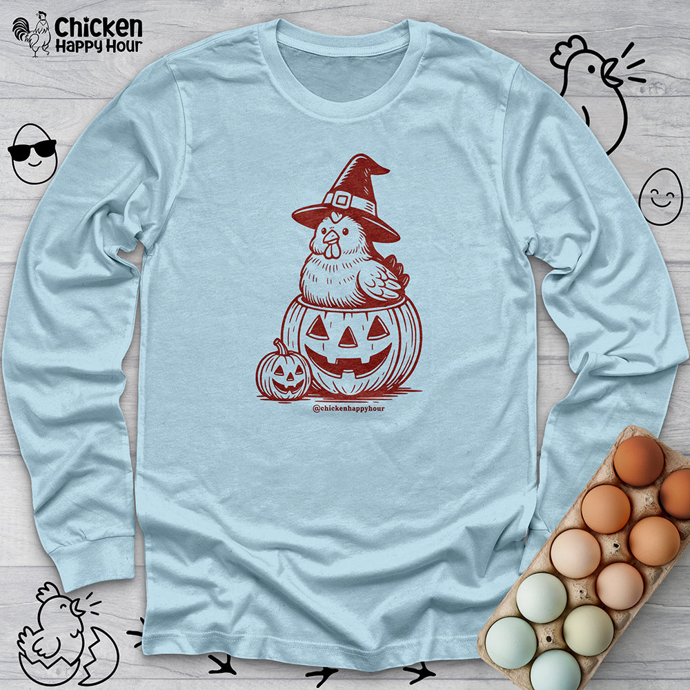 Halloween Chicken Witch in Pumpkin Long Sleeve
