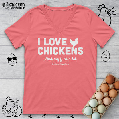 I Love Chickens V-Neck Tee