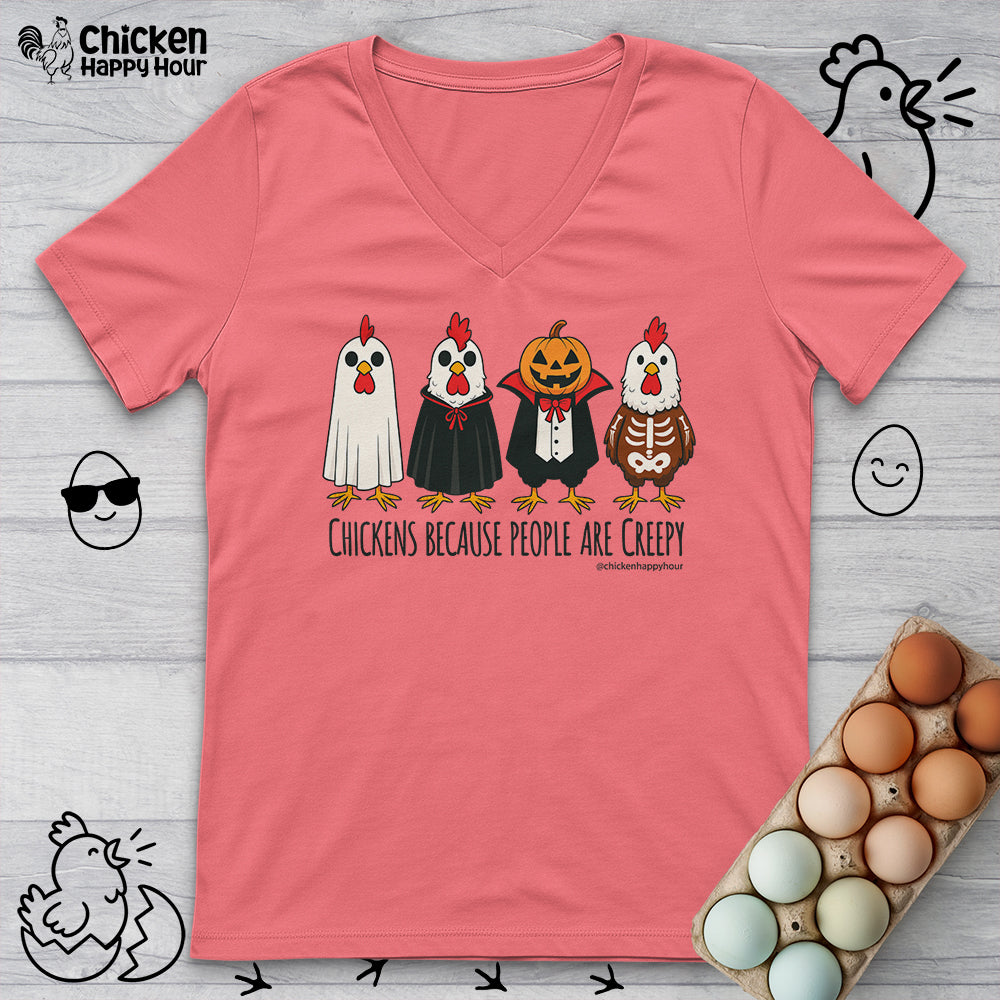 Chickens Because People Are Creepy V-Neck Tee