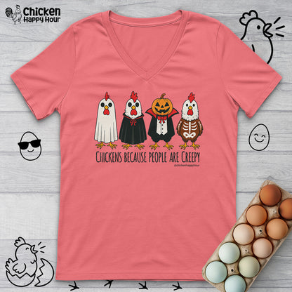 Chickens Because People Are Creepy V-Neck Tee