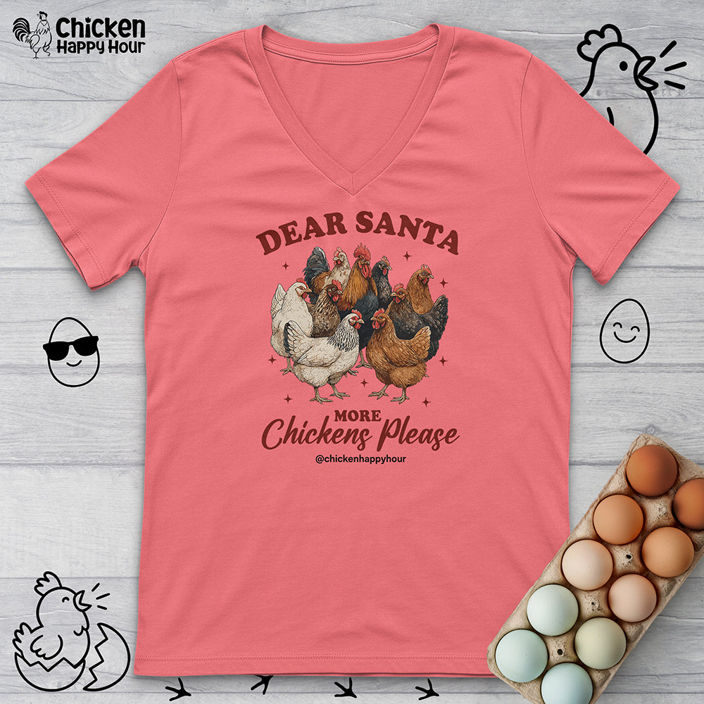 Dear Santa More Chickens Please V-Neck Tee