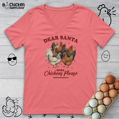Dear Santa More Chickens Please V-Neck Tee