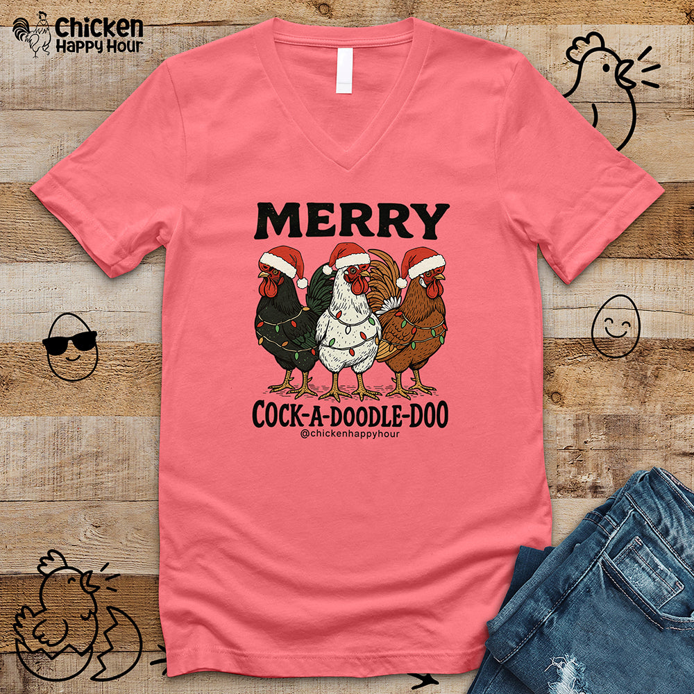 Merry Cock a Doodle Doo V-Neck Tee