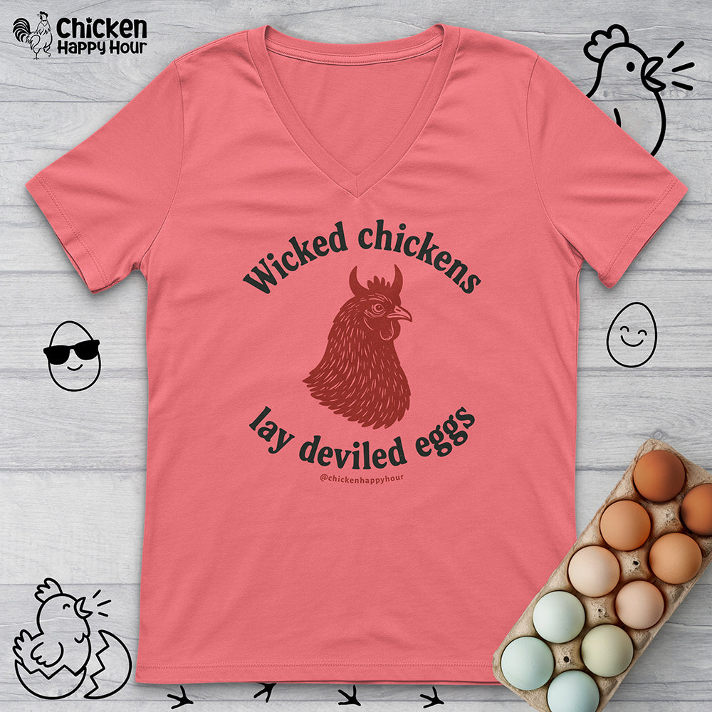 Wicked Chickens Lay Deviled Eggs V-Neck Tee