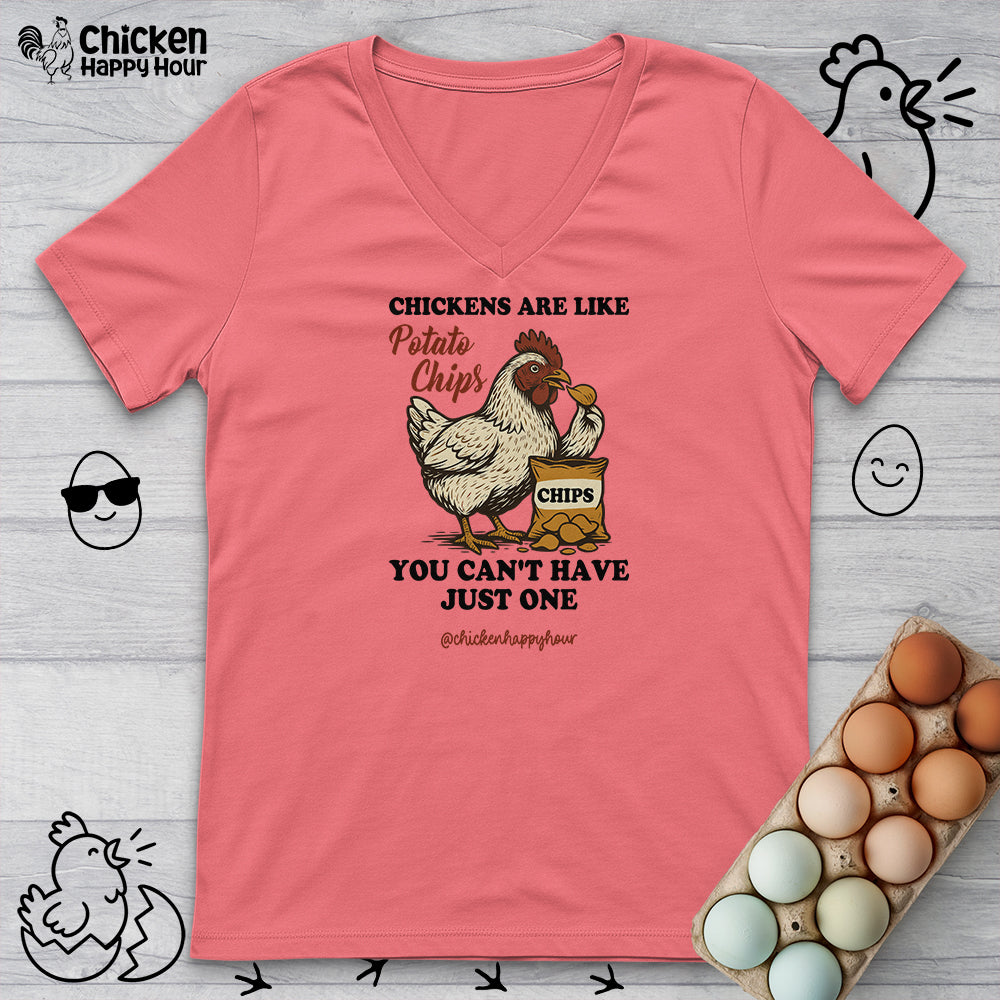 Chickens are Like Potato Chips V-Neck Tee