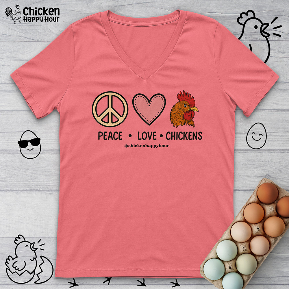 Peace Love Chickens V-Neck Tee