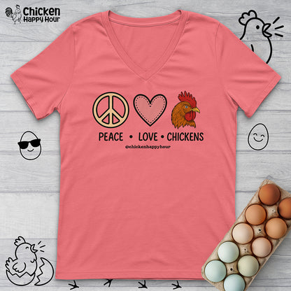 Peace Love Chickens V-Neck Tee
