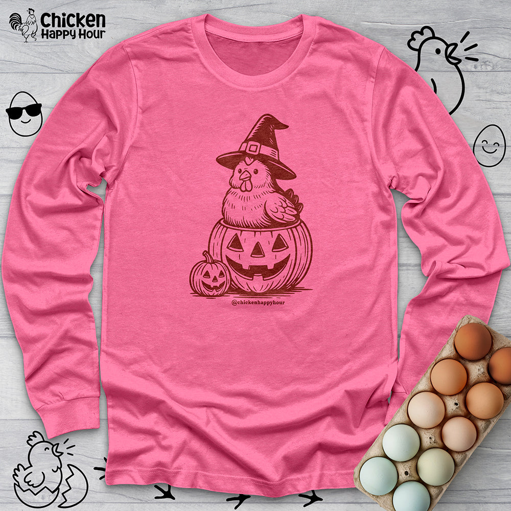 Halloween Chicken Witch in Pumpkin Long Sleeve
