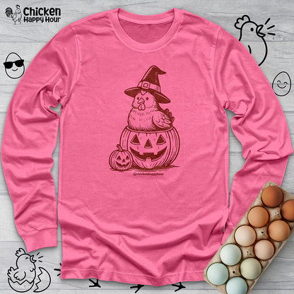 Halloween Chicken Witch in Pumpkin Long Sleeve