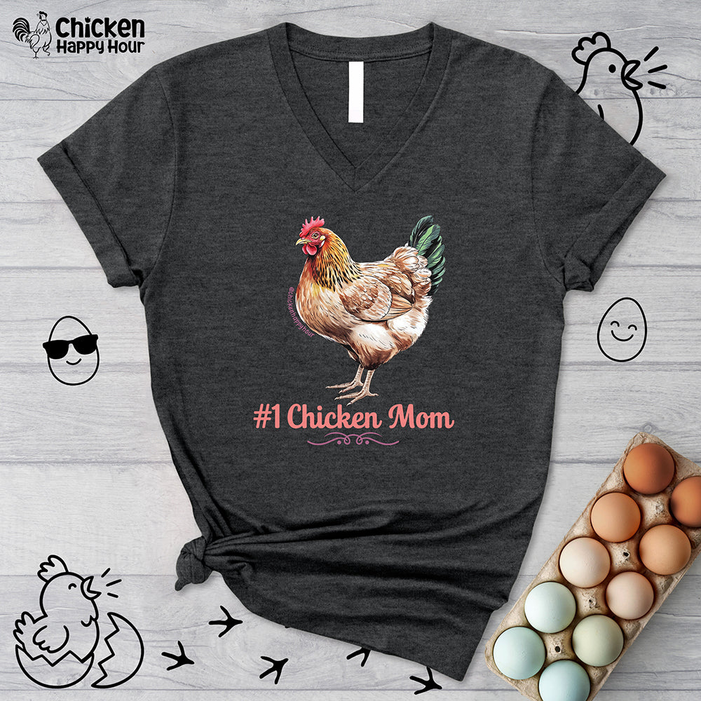 #1 Chicken Mom V-Neck Tee