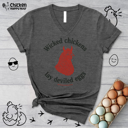Wicked Chickens Lay Deviled Eggs V-Neck Tee