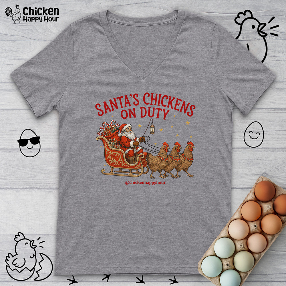 Santa’s Chickens on Duty V-Neck Tee