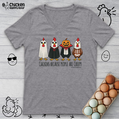 Chickens Because People Are Creepy V-Neck Tee