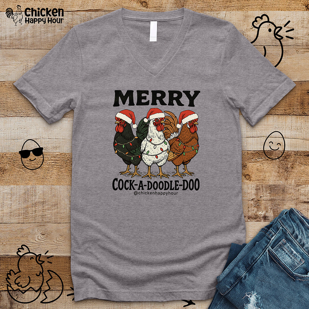 Merry Cock a Doodle Doo V-Neck Tee