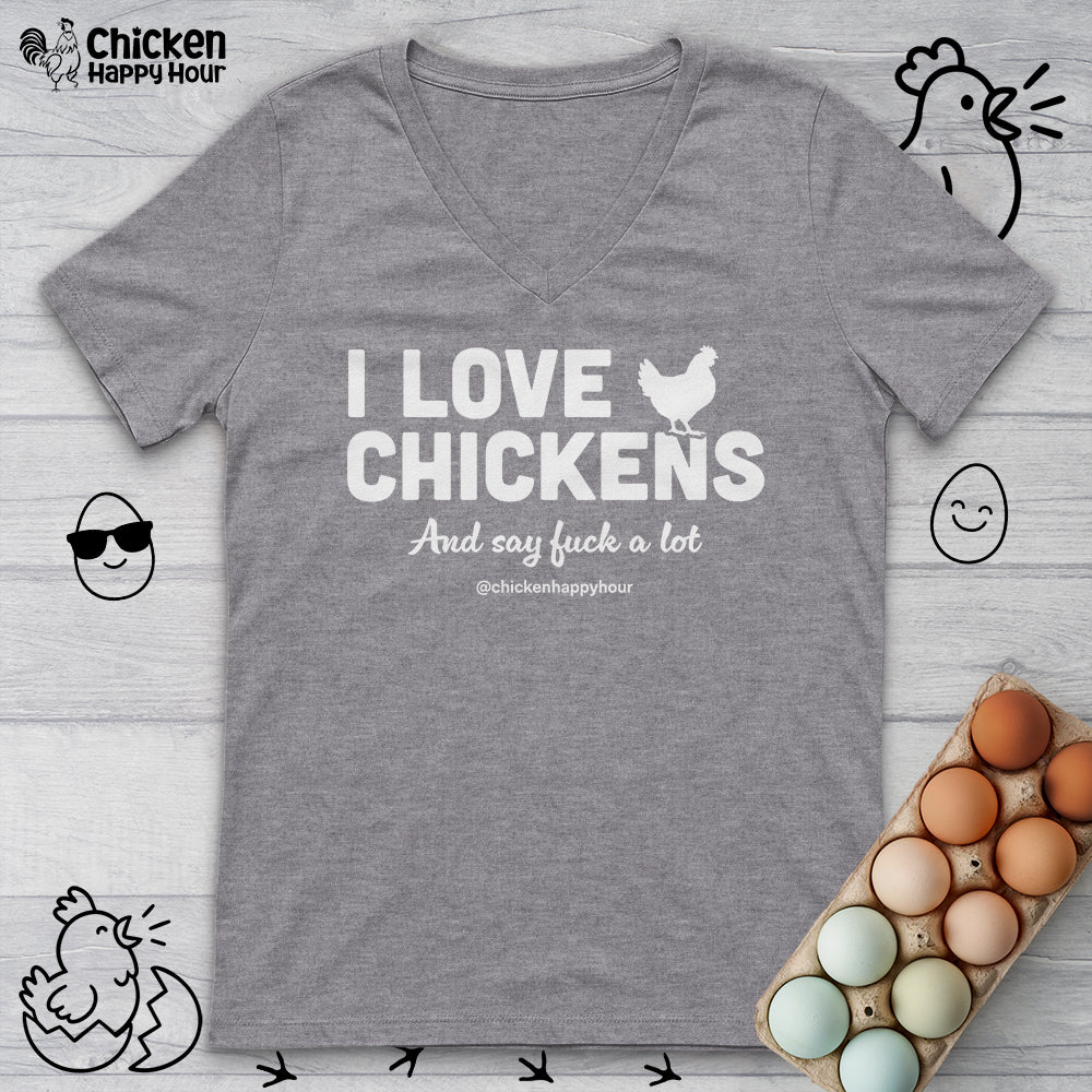 I Love Chickens V-Neck Tee