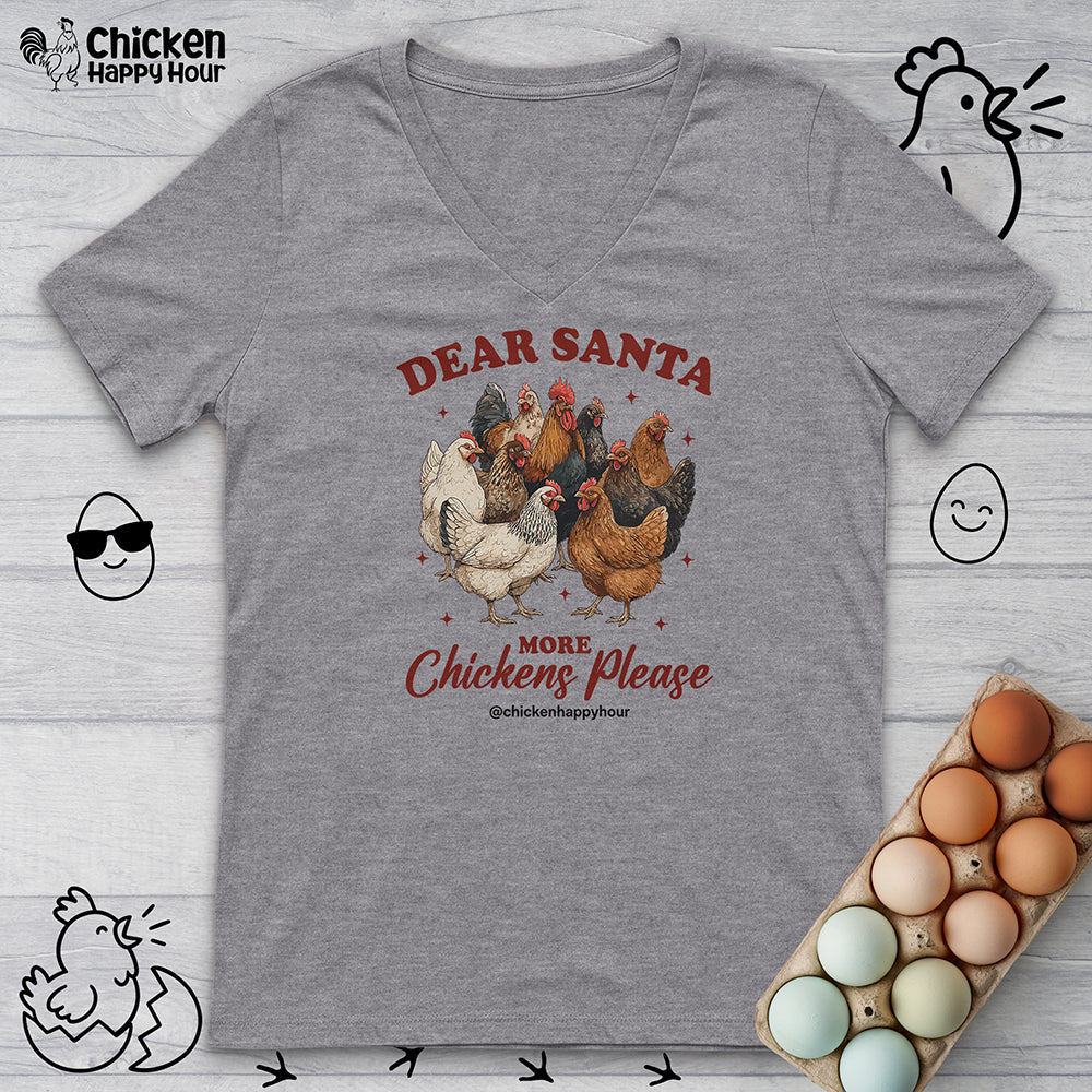 Dear Santa More Chickens Please V-Neck Tee