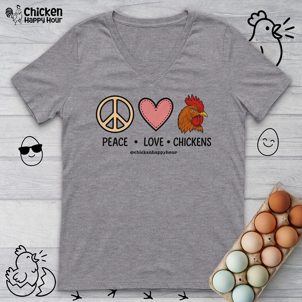 Peace Love Chickens V-Neck Tee