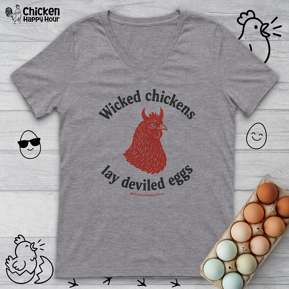 Wicked Chickens Lay Deviled Eggs V-Neck Tee