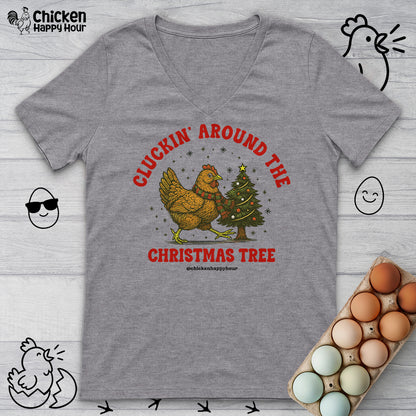 Cluckin' Around The Christmas Tree V-Neck Tee